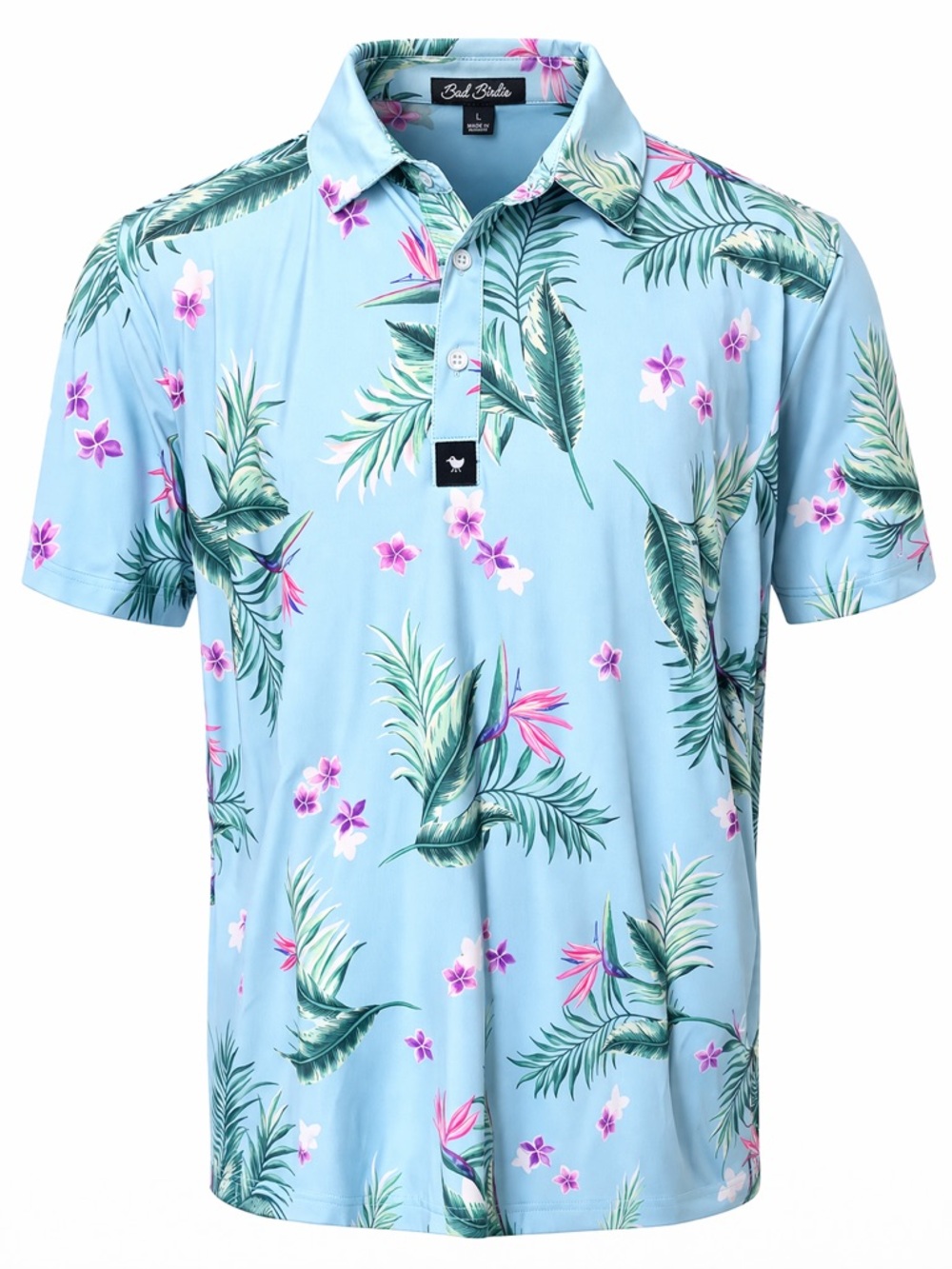 Bad Birdie Tropical Golf Polo Mens  Blue Hawaiian Summer Golfcore- Large